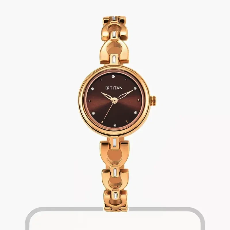 Titan Lagan Brown Dial Dial Rose Gold Ladies Watch- 2601WM04